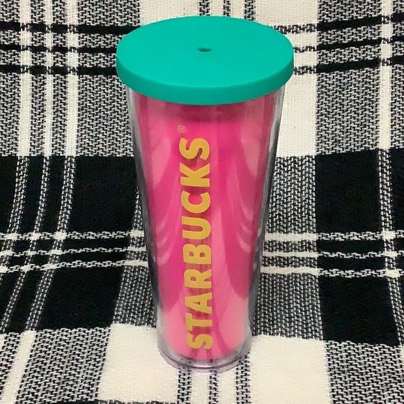 Starbucks Dining Hot Pink Yellow Starbucks Plastic Tumbler 24 Oz